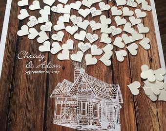 Movie Up inspired Wedding Guestbook alternative, guest book poster, flying house with balloons, Disney Wedding, 3D wood guestbook guest book