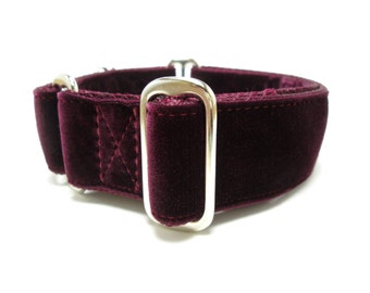 Houndstown 1.5" Burgundy Velvet Unlined Martingale Collar Size Large