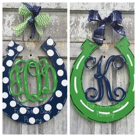 Monogram horseshoe door/wall hanger by forpetessakepottery on Etsy