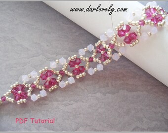 Beaded Bracelet Pattern - Ruby Rose Water Flower Bracelet (BB189) - Beading Jewelry PDF Tutorial (Digital Download)