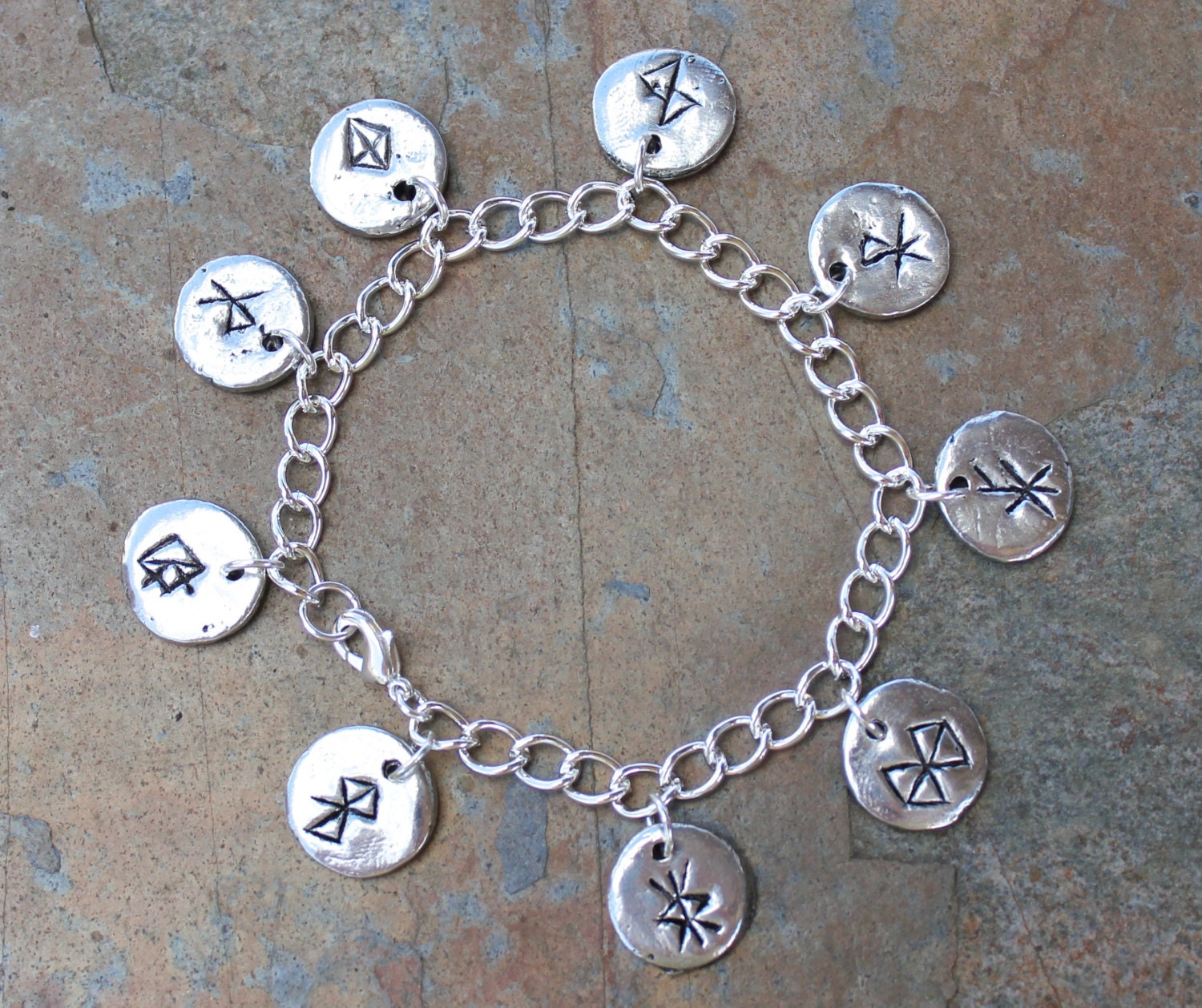 Anglo Saxon runic charm bracelet bind runes chunky silver