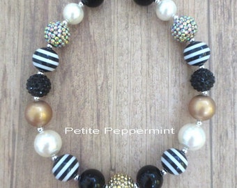 Black Gold Girls Chunky Necklace, Girls Bubblegum Chunky Necklace, Baby Girl necklace,Girls Bubble Gum Bead Necklace,Children Necklace