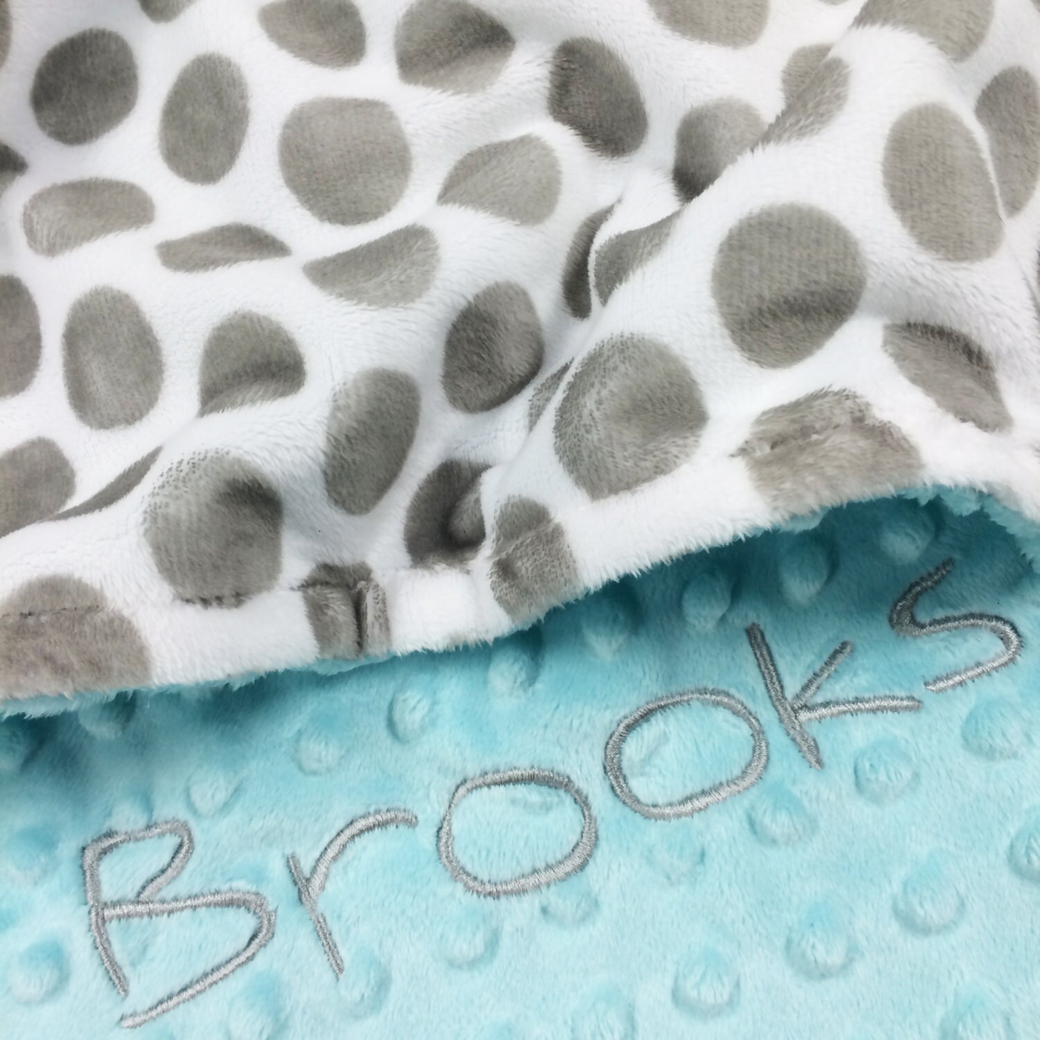 Personalized Baby Blanket Gray and White Minky Polka Dot Baby