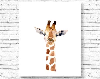 Watercolor giraffe, Woodland nursery, Animal Paintings, watercolor animal, giraffe, kids posters, African nursery prints, nursery art