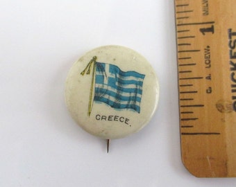 Antique Greece Pinback Button - Greek Flag, Vintage Sweet Caporal Cigarette