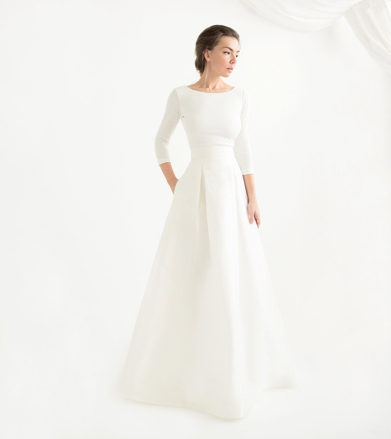 Floor-length off-white silk taffeta bridal skirt // modern