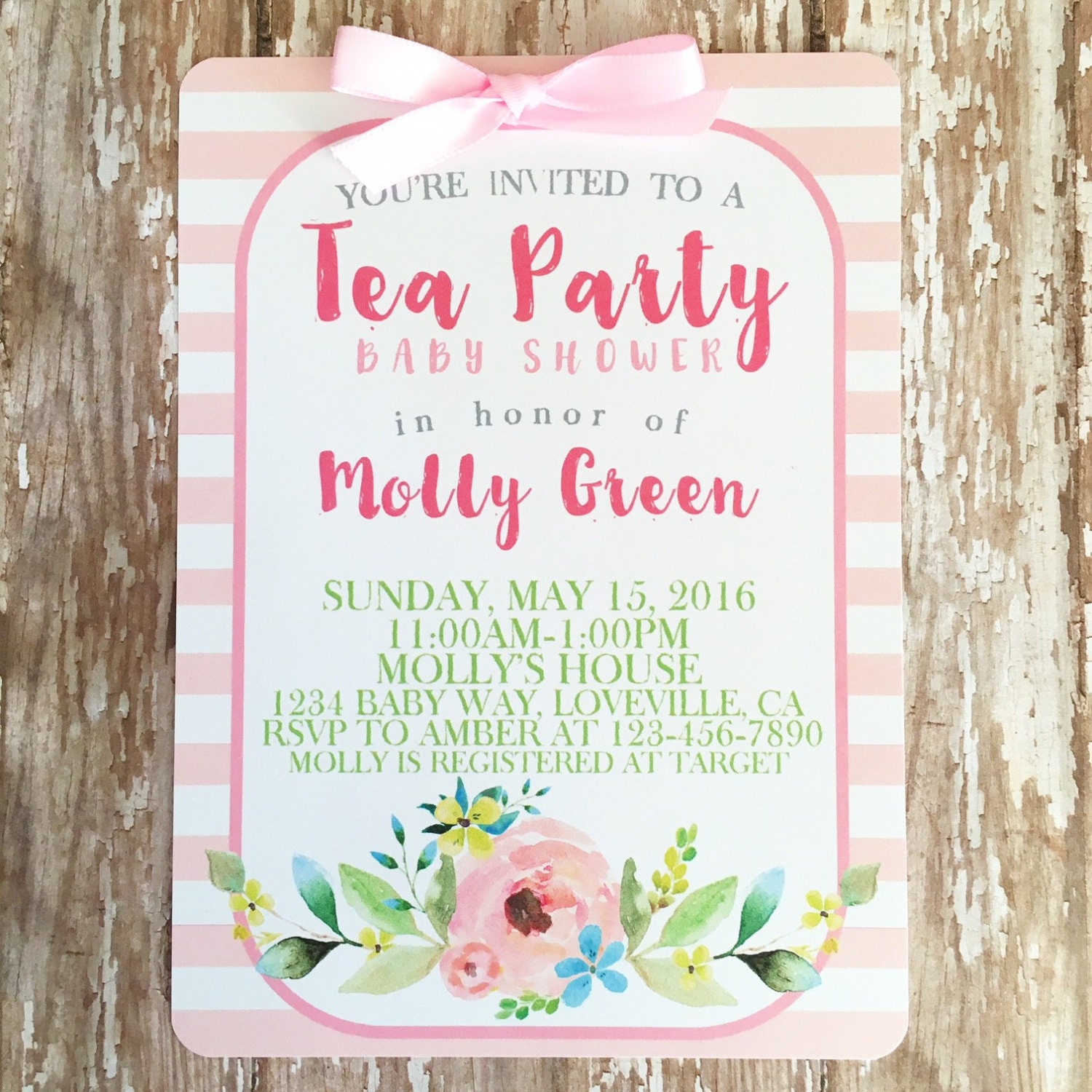 printable tea party baby shower invitations pink stripe baby