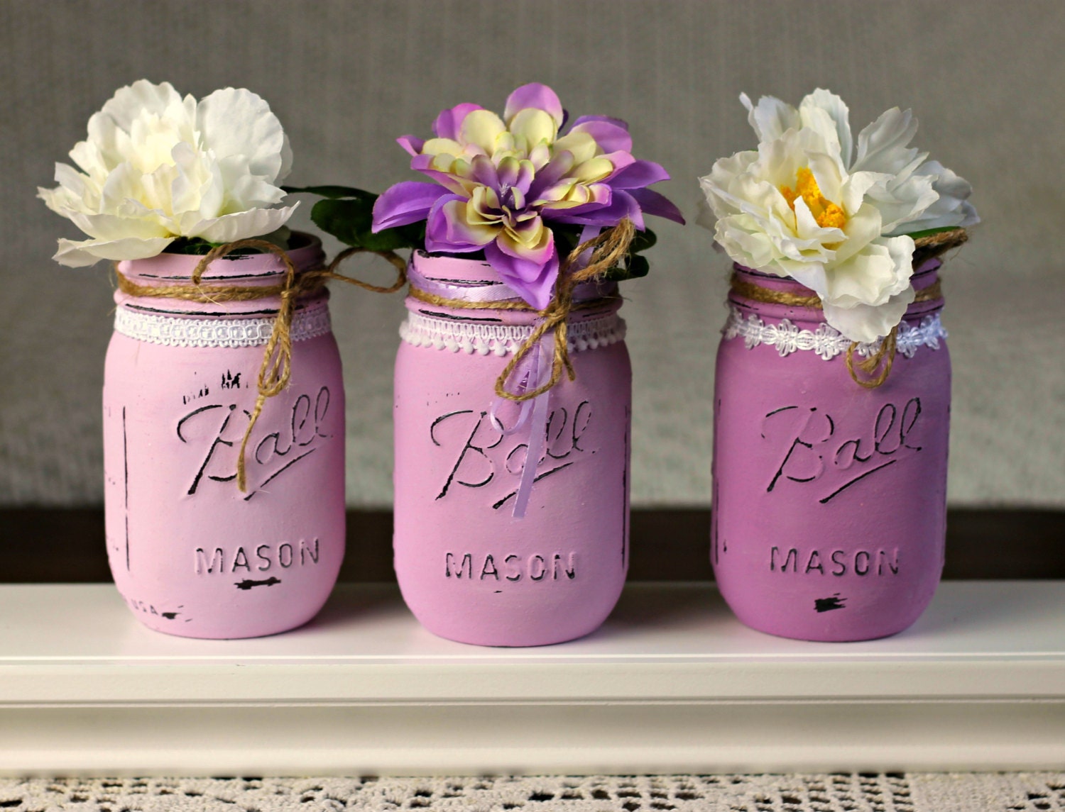 Painted Distressed Mason Jars Shabby Chic Cottage Chic by EsTeRaP