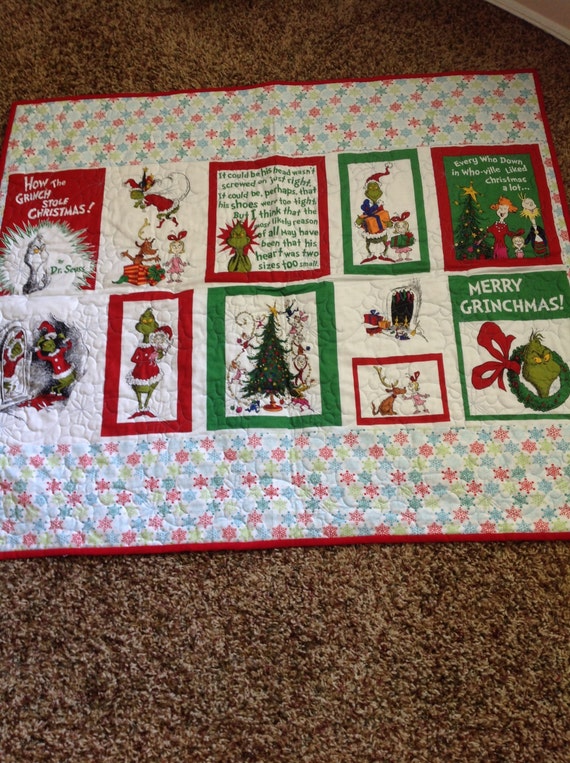 SALE Grinch Christmas panel quilt by cariannquilting on Etsy