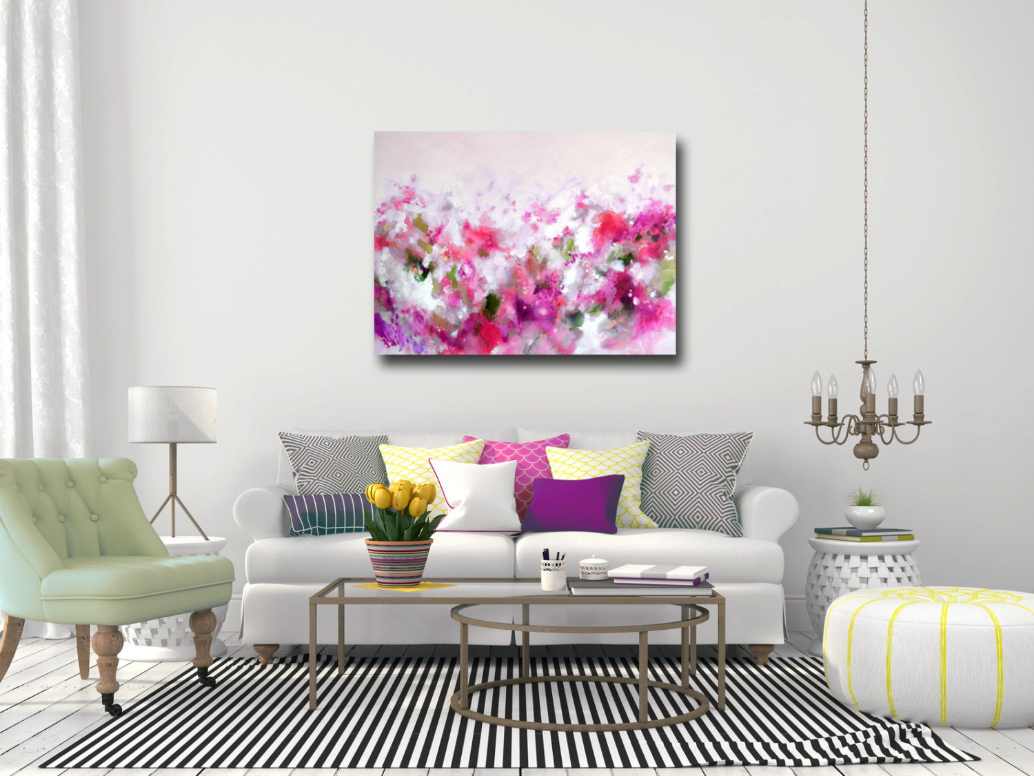 Large Canvas Art Wall Art Pink and Green Abstract Print