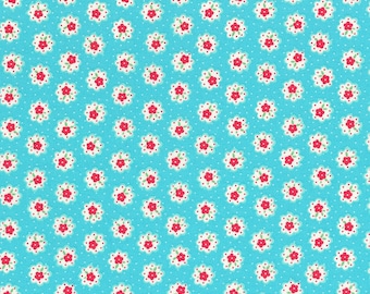 Japanese Lecien - Flower Sugar Fall 2014 Fabric - Tiny Flower Doily in Aqua Blue - cotton quilting fabric - choose your cut