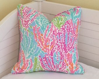 Lilly Pulitzer Let's Cha Cha in Tiki/Shorely Blue Designer Pillow Cover with Self Welting - Square, Euro and Lumbar Sizes