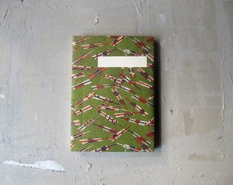 retchoso Japanese sketchbook journal - Chiyogami green closed fans