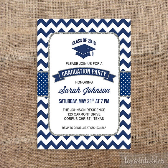 Graduation Party Invitation Navy Blue Invite Class by laprintables