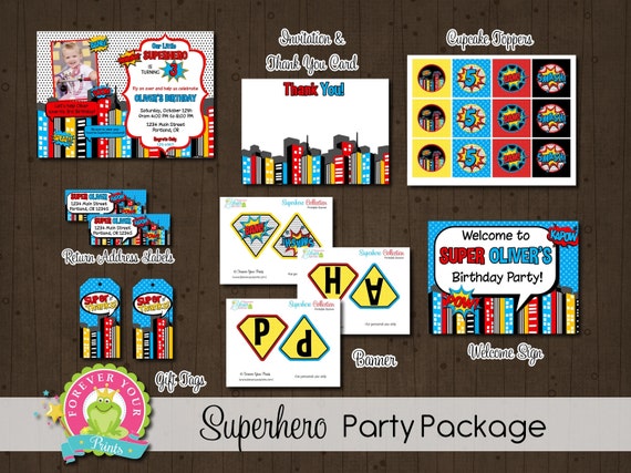 Superhero Party Package / Superhero Party Invite / Superhero Birthday / Superhero Printables / Birthday Invitation / Superhero Printables Il_570xn