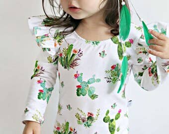 Baby Toddler Girls cactus long sleeve leotard Gymnastic Ballet Leotard flutter sleeves