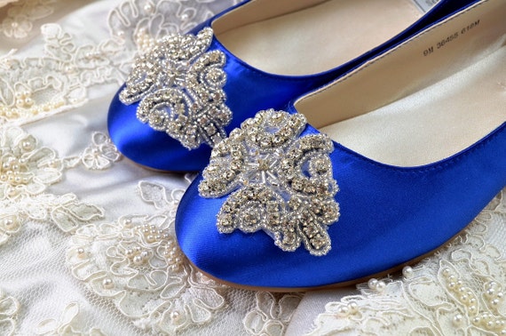 Blue Satin Crystal Bridal Shoes