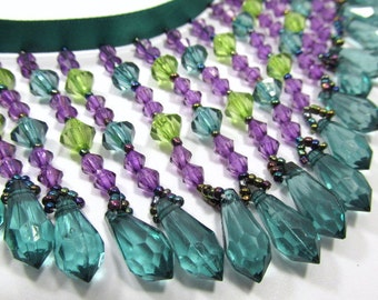 Peacock Evenings 3 inch Straight Medium Beaded Fringe Trim in Teal, Purple and Green for Costume, Craft or Home Decor Beaded Trim