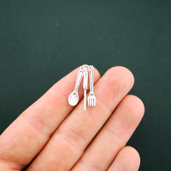 BULK 20 Kitchen Charms Antique Silver Tone Cutlery Fork Spoon and Knife