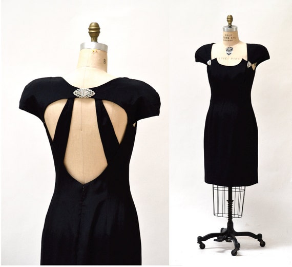 Vintage 90s Prom Dress Black Size Medium Large// 90s Black