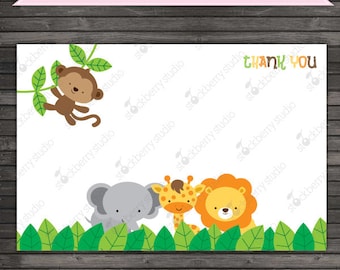 Jungle Safari Thank You Cards Printable - Instant Download