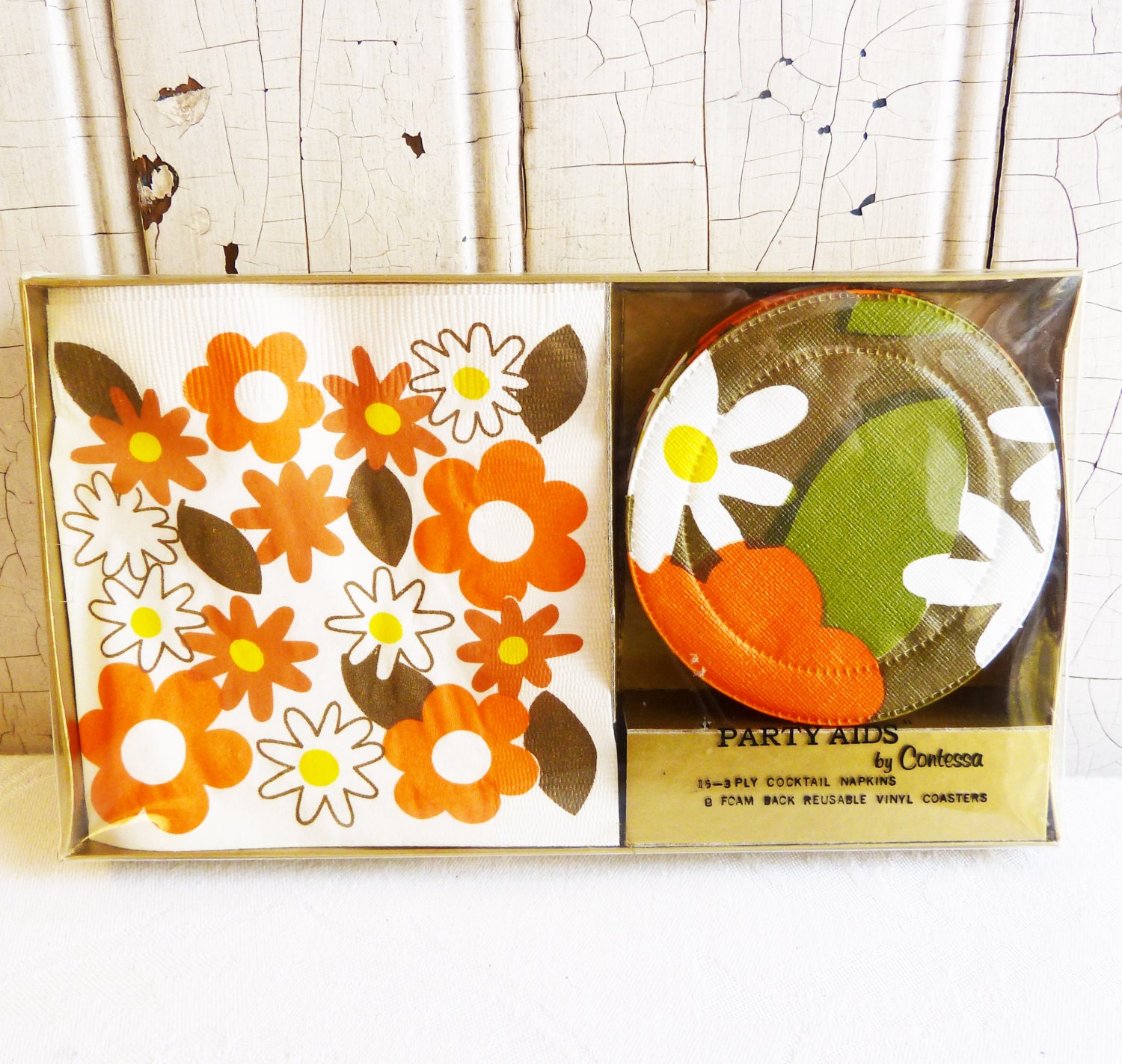 Vintage Cocktail Napkin and Coaster Set in Original Box