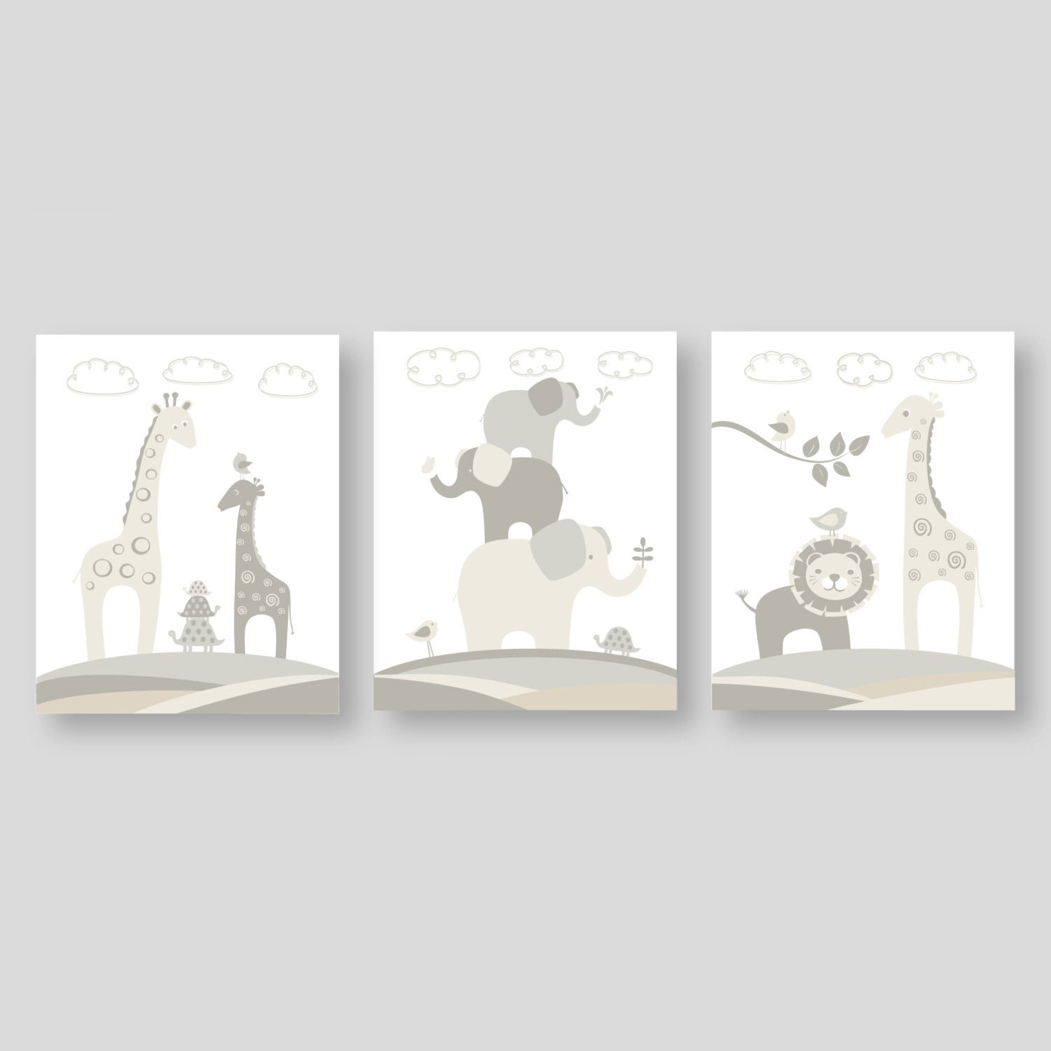 Safari Baby Gift Etsy Nursery Decor In Off White Gray And Beige Safari Animal Art Set Of 3 Prints