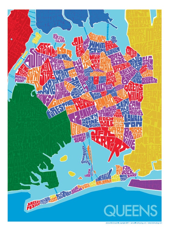 Items similar to Queens Neighborhood Type Map on Etsy