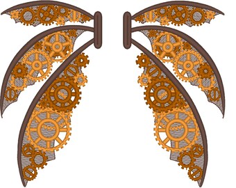 Stempunk wings, steampunk gears collection, gear, gear steam-punk embroidery designs 5*7 and 6*10