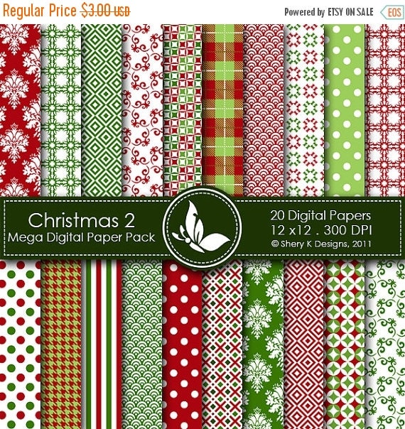50% off Christmas Mega Paper Pack 2 20 Printable by SheryKDesigns