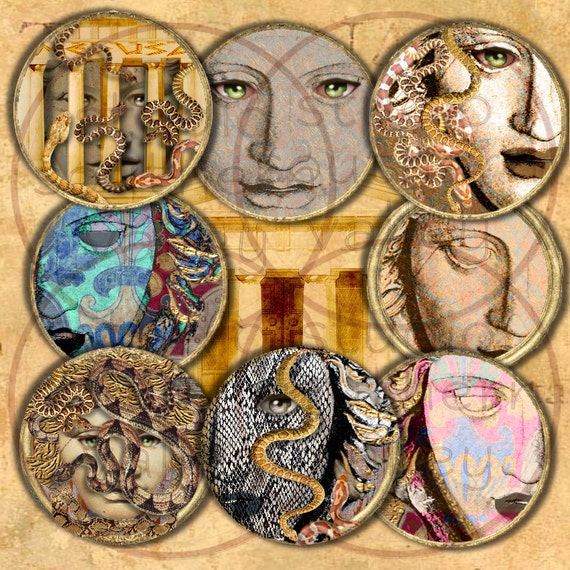 MEDUSA SALE Digital Collage Mythology Gorgon Circles
