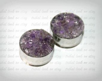 Amethyst stones, Ear plugs, Ears gauges, Stones plugs, Stone plugs, Stones gauge, Ear Gauge