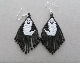 Beaded Smiling Ghost Earrings for Halloween