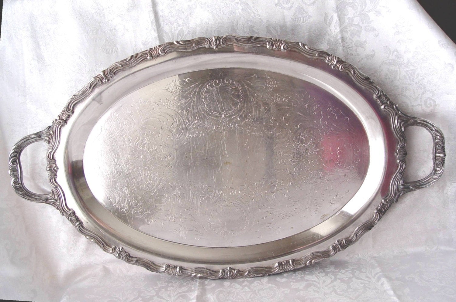 Large Oval Vintage Silverplate Silver Plate Serving TRAY