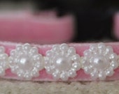 Pearl - pink velvet cat collar w/pearl ribbon - beautiful unique handmade breakaway soft cat collar