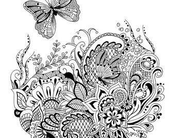 Zen Dragonfly Print Pen and Ink Drawing Zendoodle by AimeesShoppe