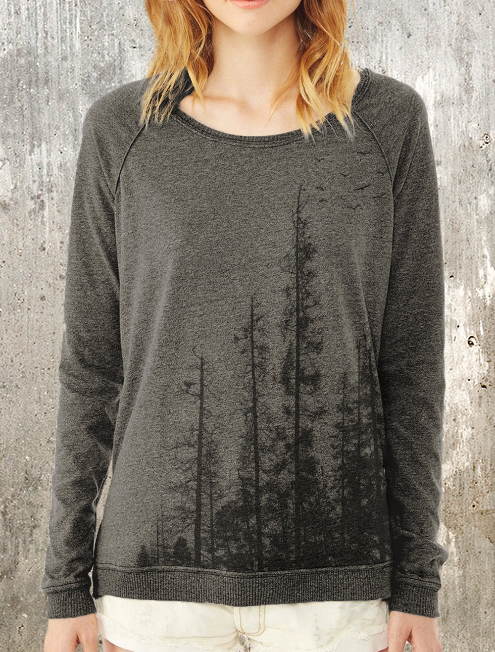tan and teal forest landscape sweater