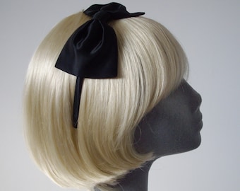 Black Headband, Black Bow Headband, Black Satin Bow Headband, Black Bow Aliceband, Black Hair Bow, Black Hair Accessories