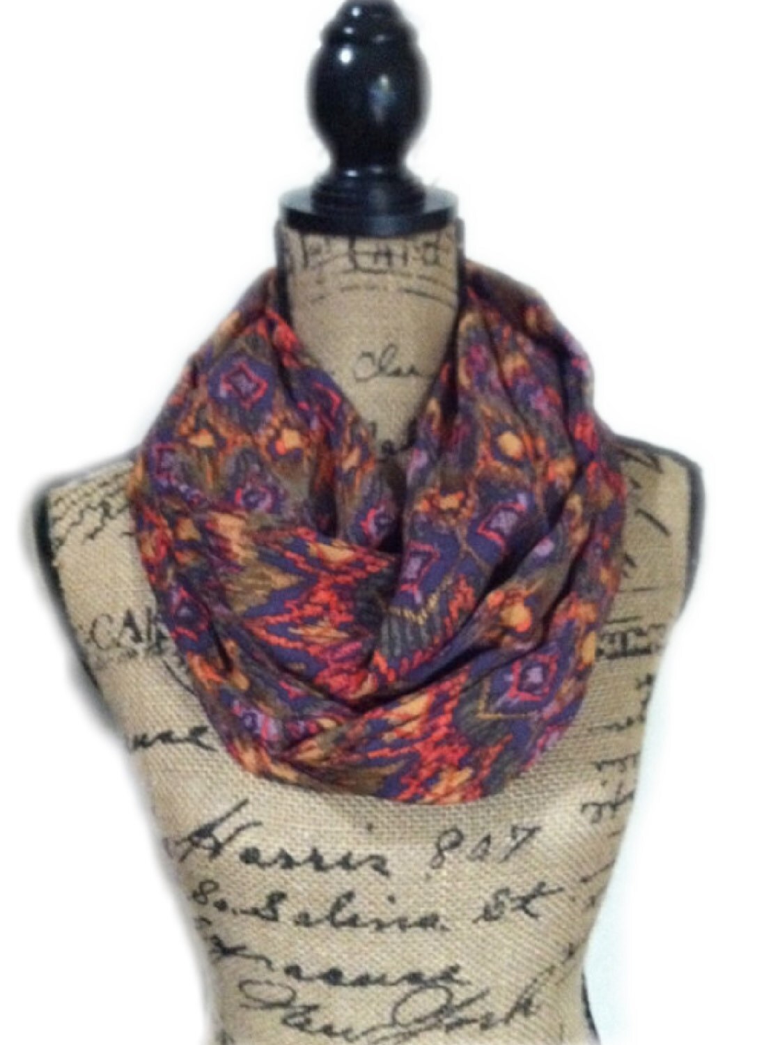 summer weight travel scarf with one pocket tribal print