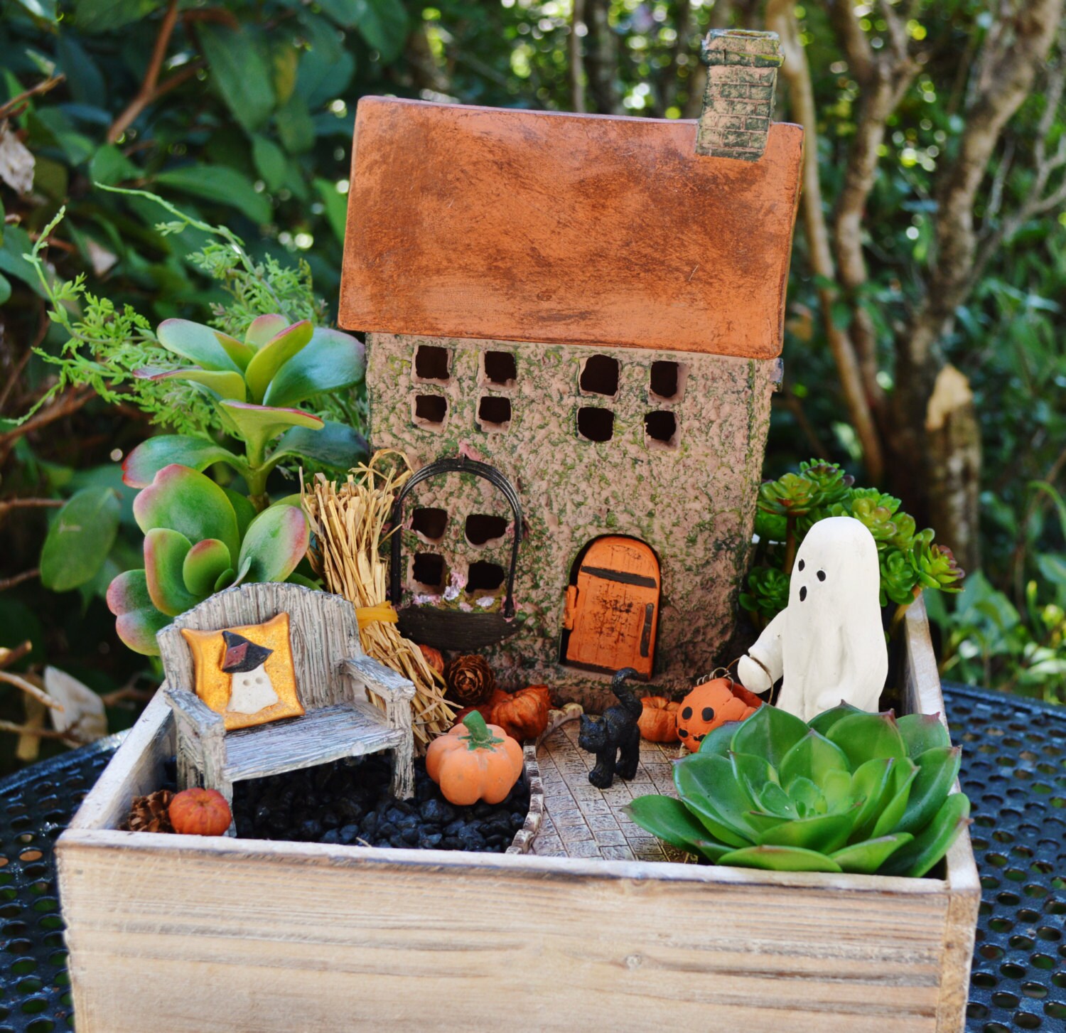 Halloween Miniature Garden Planter Wooden Box Set 3