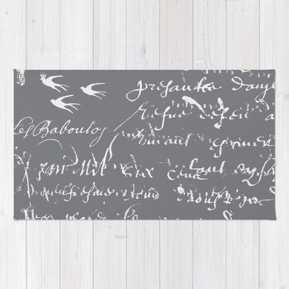 Rug French Script on Gray