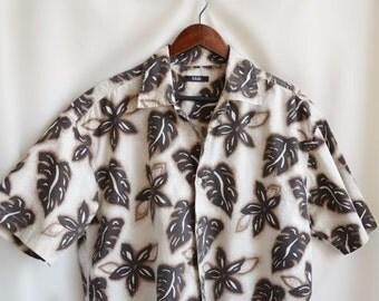 Floral Men Cotton Long Dress Shirt M - L, Vintage Thaiti Print Summer Wide Tunic