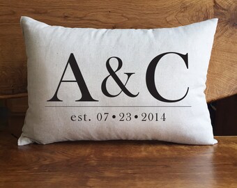 Personalized Wedding Pillow, Personalized Pillow,Monogrammed Pillow With Wedding Date, Anniversary Pillow, Cotton Anniversary, Peronalized W
