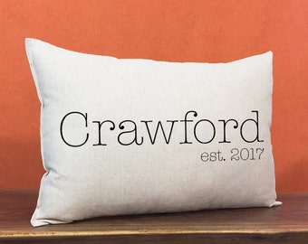 Personalized Family Name And Established Date Pillow, Linen Cotton Personalized Pillow, Anniversary Pillow, Personalized Wedding Pillow