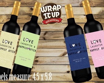 Wine Labels, Wedding Wine Labels, Love Laughter and Happily Ever After Wine Labels. Personalized Wine LabelsSet of 20