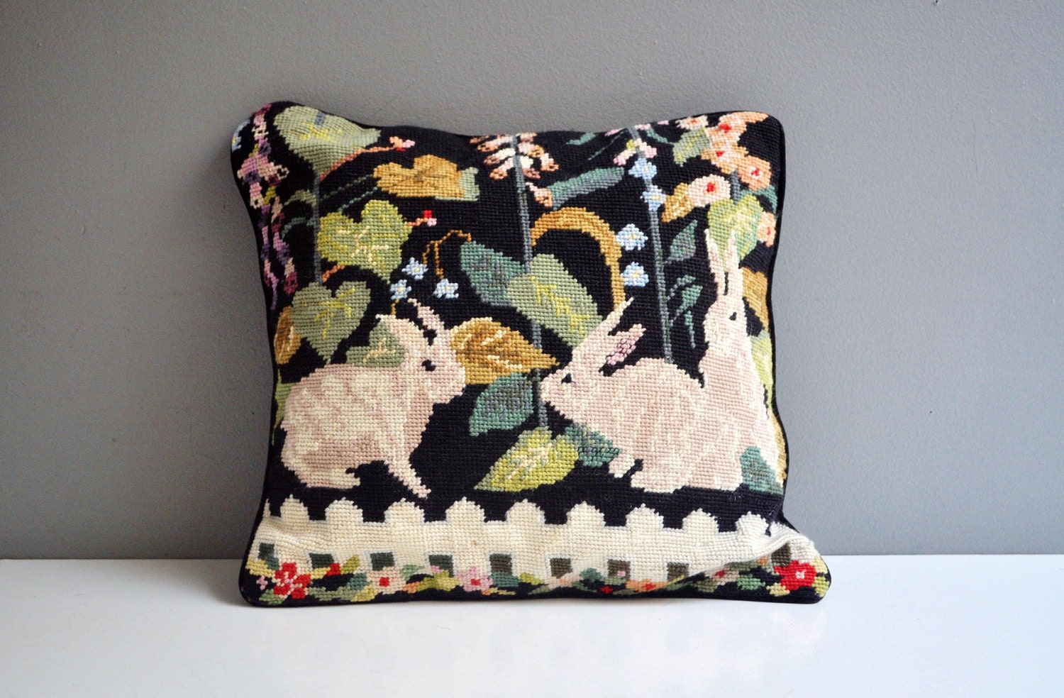 needlepoint bunny pillow