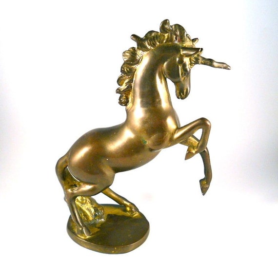 Vintage Art Brass Rearing Unicorn Statue by MissPattisAttic
