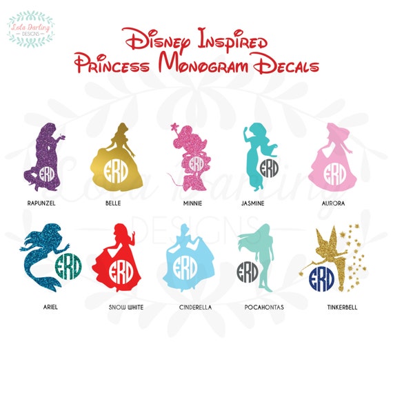 Disney inspired princess monogram vinyl decal 36 Disney inspired princess monogram vinyl decal 36