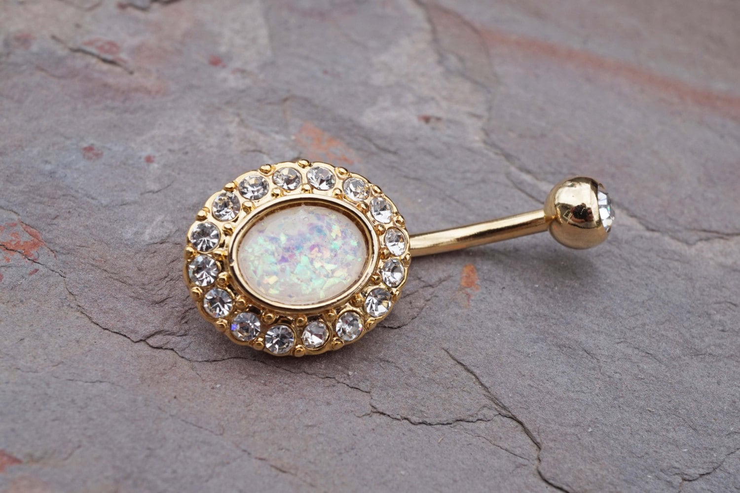 14kt Gold Belly Button Ring White Opal Belly Button Rings