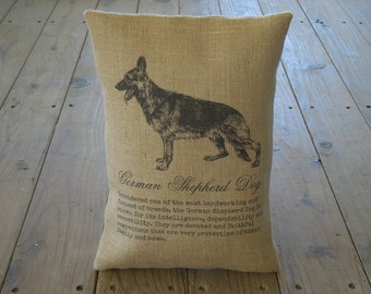 German Shepherd Burlap Pillow, Dog Decor, Shabby Chic, INSERT INCLUDED